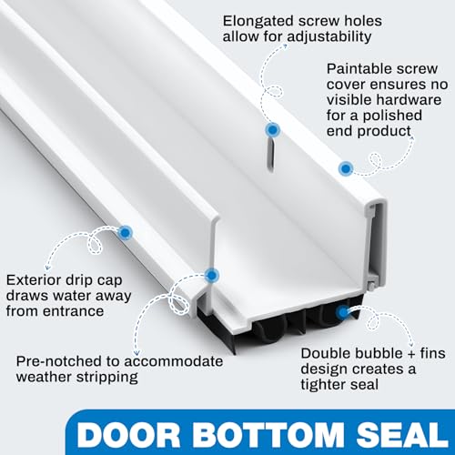 Adjustable Under Door Sweep 32" - Double Bubble PVC Draft Stopper Seal (White)