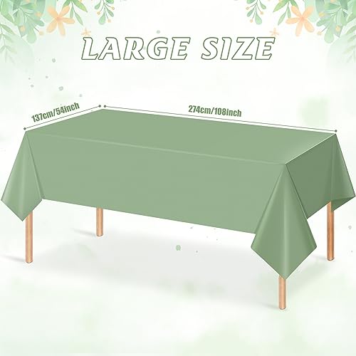 Sage Green Plastic Tablecloths - 3 Pack Disposable Rectangle Covers 54x108"