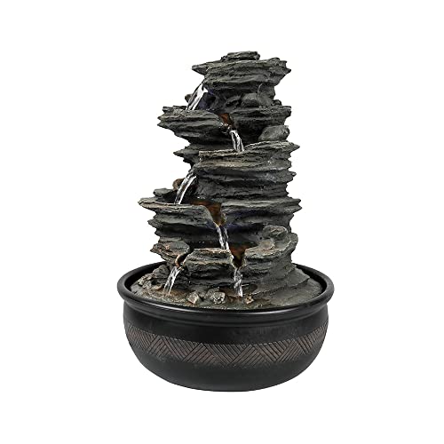 5-Tier Tabletop Water Fountain with LED Lights - Indoor Cascading Waterfall