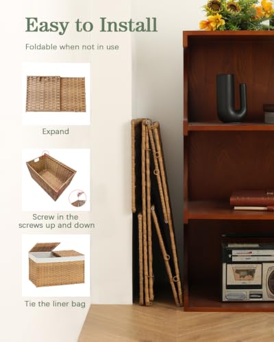Woven Storage Basket with Lid 65L Foldable Rattan Hamper with Liners