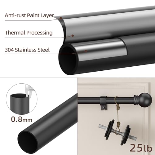 Adjustable Black Curtain Rod Set 32 to 46 Inch with Decorative Finials