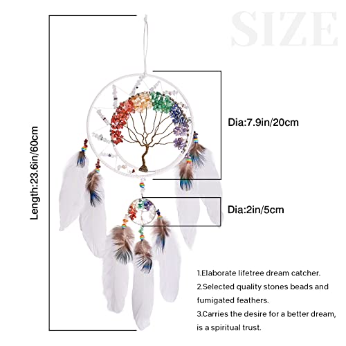 7 Chakras Tree of Life Dream Catcher Wall Decor with Healing Crystals
