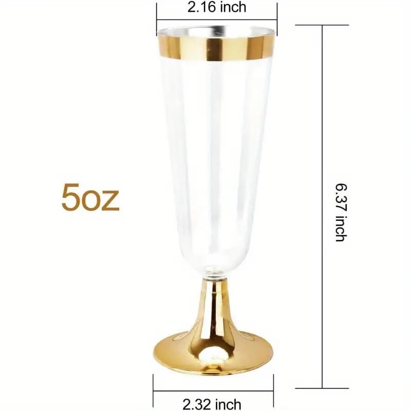 CYUU 100 Pack Gold Rim Disposable Champagne Flutes 5.5oz for Weddings & Parties