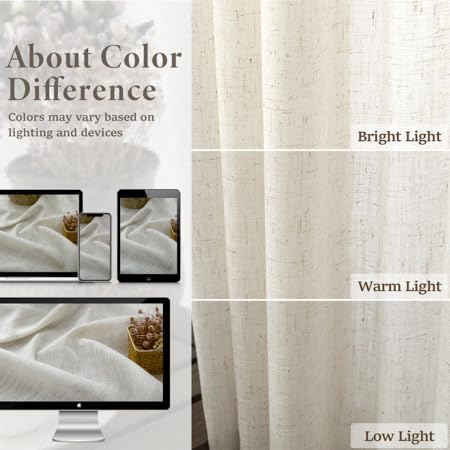 Natural Linen Blend Light Filtering Curtains 84 Inch - 2 Panel Set