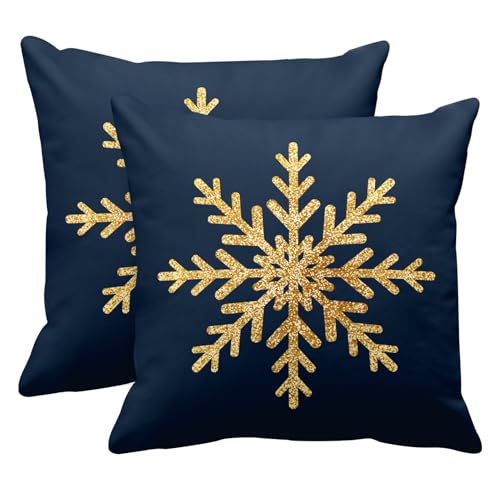Blue Snowflake Gold Throw Pillow Covers Set of 2, 18x18 Inches - Emvency
