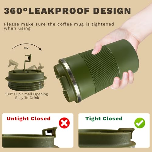 17oz Green Vacuum Insulated Stainless Steel Travel Coffee Mug - Leak Proof with Lid