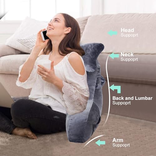 Comfortable Reading Pillow with Arm Support and Pockets - Dark Grey