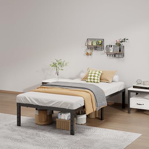 LUMUNANCE Heavy-Duty Twin Metal Platform Bed Frame with Storage Space
