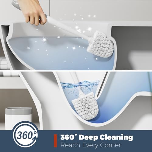 Holaloha Toilet Brush and Holder Set 2 Pack White Compact Deep Cleaning