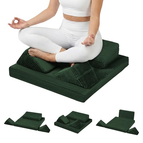 Meditation Cushion Set with Knee Support - Large Washable Yoga Floor Pillow