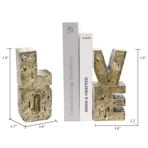 Decorative Copper Love Book Ends - Modern Heavy Duty Bookends for Shelves