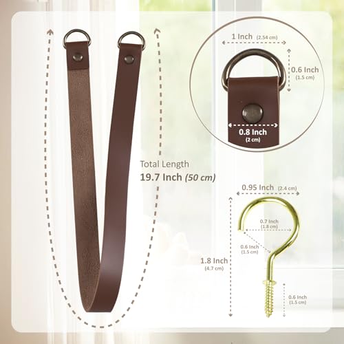 PU Leather Curtain Tiebacks with Wall Hooks - Set of 2, Chocolate