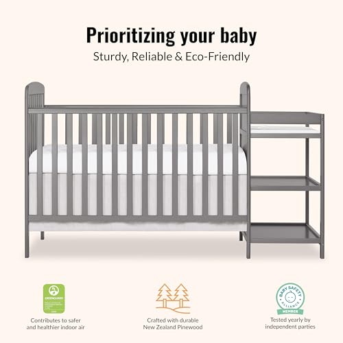 3-in-1 Convertible Baby Crib and Changing Table with Storage, Steel Grey
