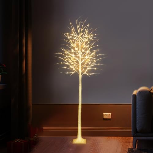 8ft Lighted Birch Tree with 150 LED Warm Lights - Indoor Outdoor Christmas Decor