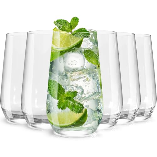 Wlasss 6-Pack 16.4oz Crystal Water Glasses - Highball Glassware for Cocktails and Juice