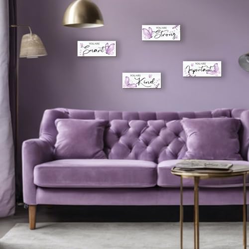 4-Piece Purple Butterfly Wooden Wall Decor with Inspirational Quotes