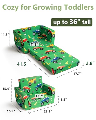 2-in-1 Foldable Toddler Couch and Lounger - Monster Truck Print