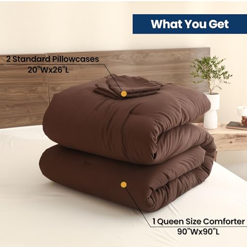 Earthy Brown Queen Comforter Set - 3-Piece Soft All-Season Bedding Set