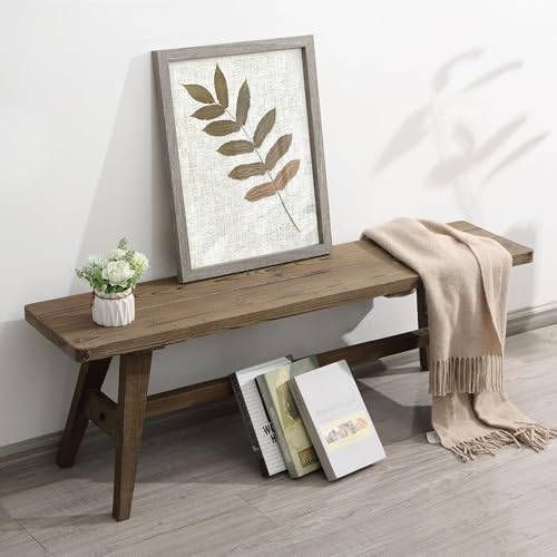 47-Inch Solid Wood Farmhouse Entryway Bench, Rustic Dining Room Seating