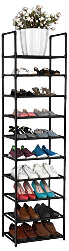 10-Tier Shoe Rack Organizer - Tall 20-Pair Space Saving Shelf, Black