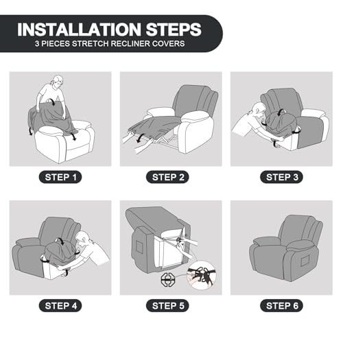Recliner Chair Covers Washable, Stretch 3-Piece Gray Slipcover
