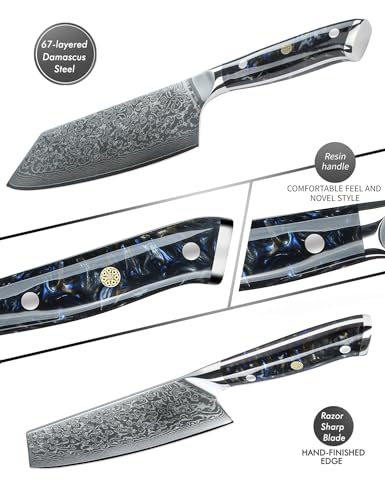 Nakiri Knife - 7.5 inch Xuan VG10 Damascus, Starry Black Resin Handle - SANMUZUO