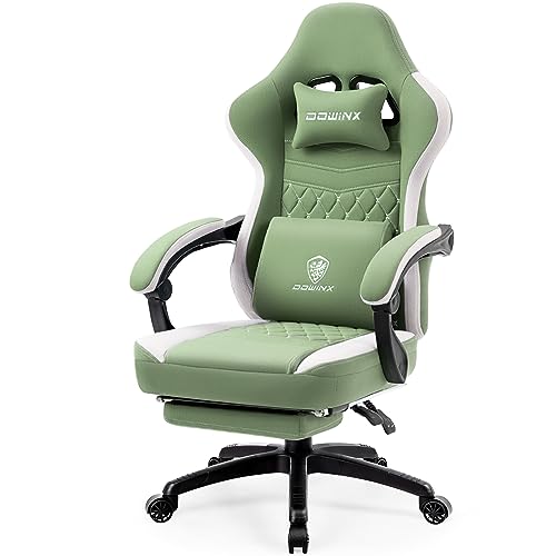 Ergonomic Fabric Gaming Chair with Footrest, Pocket Spring Cushion, Green