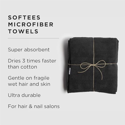 Fromm Softees Microfiber Salon Hair Towels 16x29 Inches, 10-Pack Black, Fast-Drying & Durable