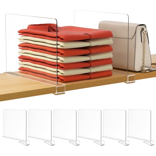 Clear Acrylic Closet Shelf Dividers 6 Pack for Purses and Sweaters