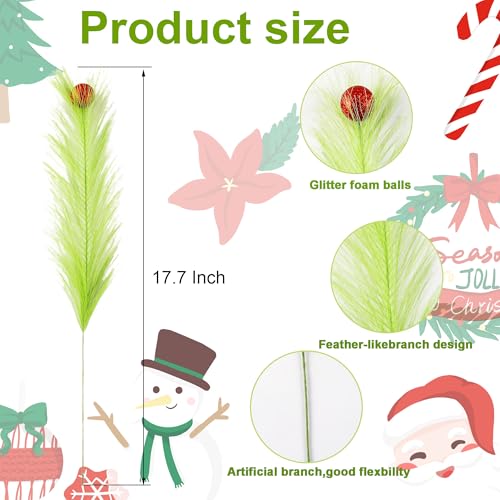 30Pcs Lime Green Christmas Tree Topper with Red Glitter Balls, 17''</n>Assorted Xmas Picks