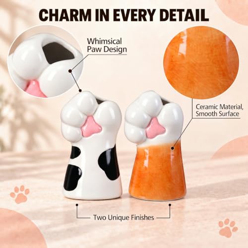 2Pcs Ceramic Cat Paw Vase Set - Cute Cat Claw Flower Holders for Home Decor