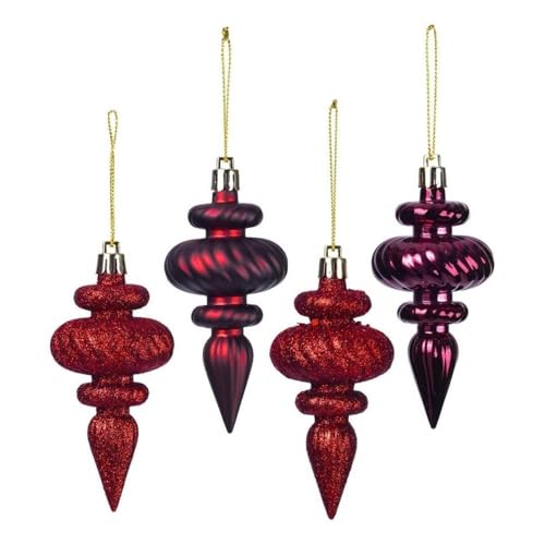 Vickerman 4-Inch Burgundy Finial Christmas Ornaments Set of 8 – Shatterproof Holiday Decor