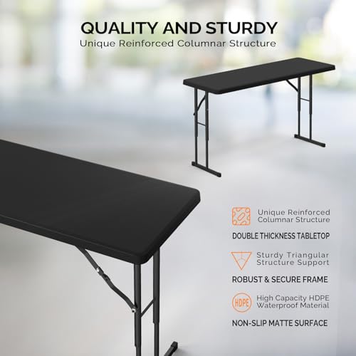 4 Ft Narrow Folding Table, Portable HDPE Slim Desk for Home and Office