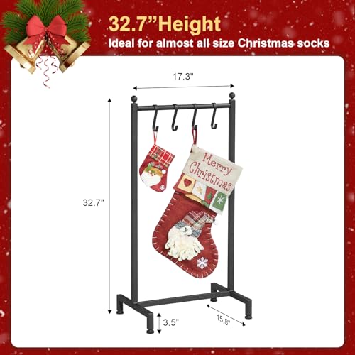 Free Standing Christmas Stocking Holder Stand with 4 Hooks, Heavy Duty Metal