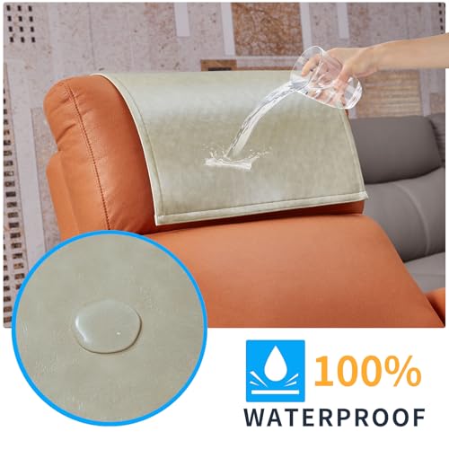 Non-Slip Faux Leather Recliner Headrest Cover - Washable, Waterproof, 17x27in