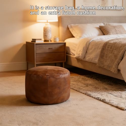 Unstuffed Faux Leather Pouf Ottoman Cover 16.5-inch Floor Footrest