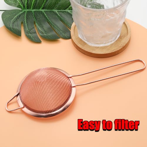 WOLVINA Rose Gold Fine Mesh Strainer - 304 Stainless Steel Handheld Kitchen Filter for Tea & Cocktails
