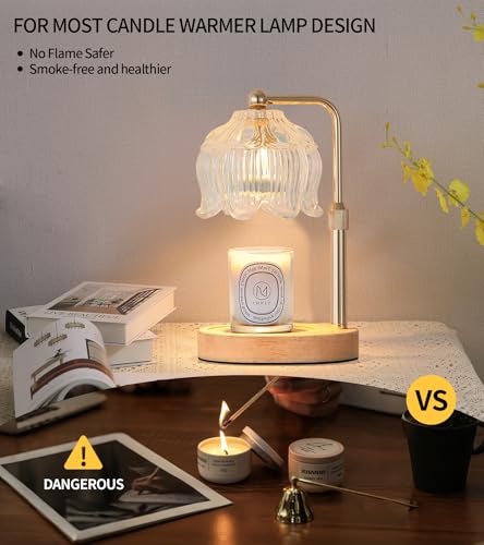Gold Flower Glass Candle Warmer Lamp with Timer & Dimmable Light