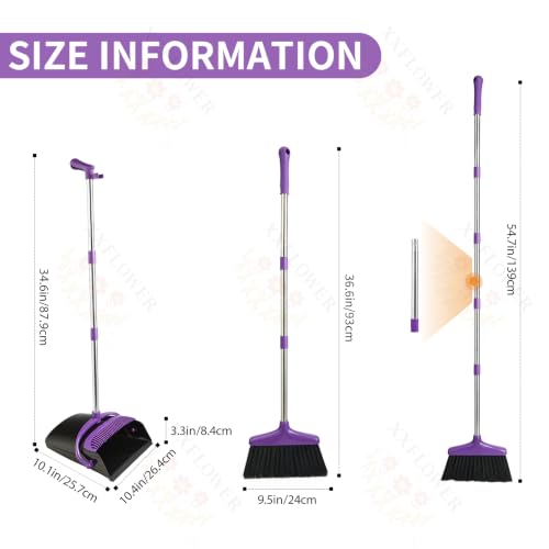 Long Handle Broom and Dustpan Set - Upright Cleaning Combo for Pet Hair