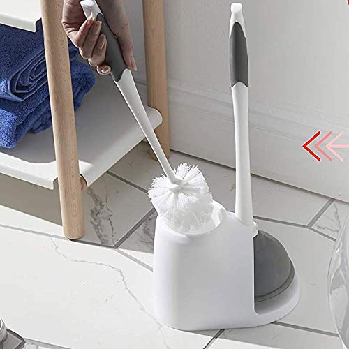 Toilet Plunger and Bowl Brush Set with Storage Holder Caddy, White/Gray