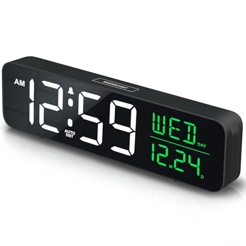 Large Display Digital Alarm Clock with Calendar Date & Day, Auto DST
