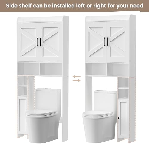 Farmhouse Over The Toilet Storage Cabinet with Barn Door and Side Shelf