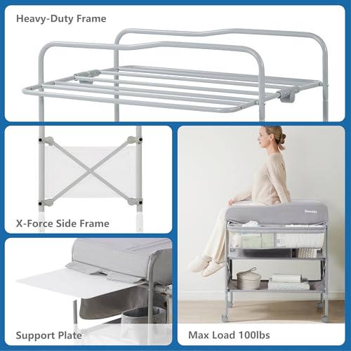 Portable Foldable Baby Changing Table with Storage and Waterproof Pad
