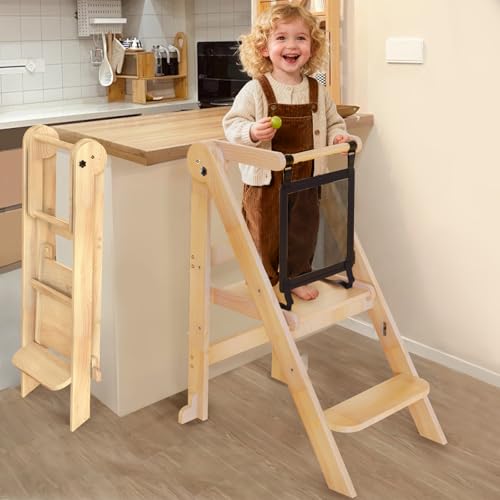 Foldable Toddler Learning Tower, 3-Height Adjustable Kitchen Helper Stool