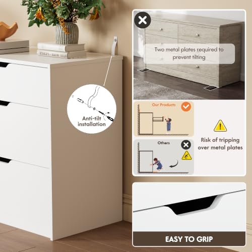 6-Drawer Modern Wood Dresser, 47.2-Inch Storage Cabinet for Bedroom