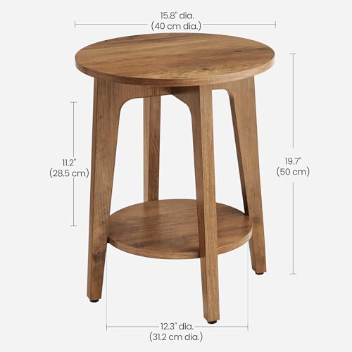 2-Tier Small Round Side Table, Mid-Century Modern End Table, Honey Brown