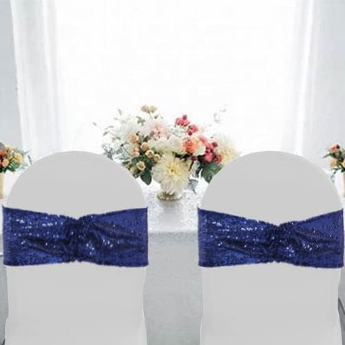 Eternal Beauty Navy Blue Sequin Chair Sashes - Pack of 50 for Elegant Wedding Decor
