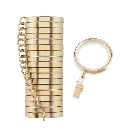 Brushed Gold Curtain Rings with Clips - 1-5/8 Inch, 18-Count Set