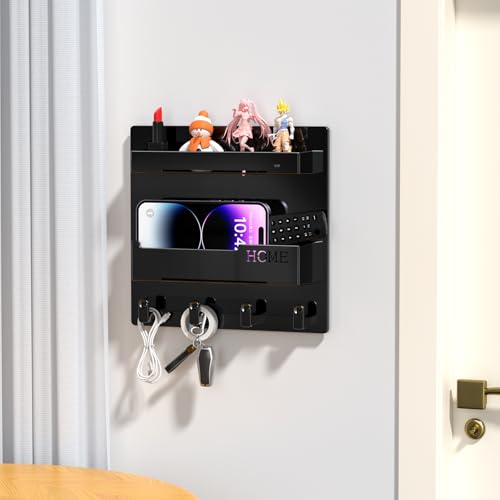 Bedside Wall Mount Organizer Shelf with Hooks and Adhesive Backing