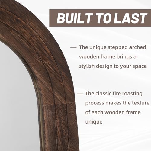 Arched Full Length Mirror 71x32 Rustic Solid Wood Farmhouse Floor Mirror